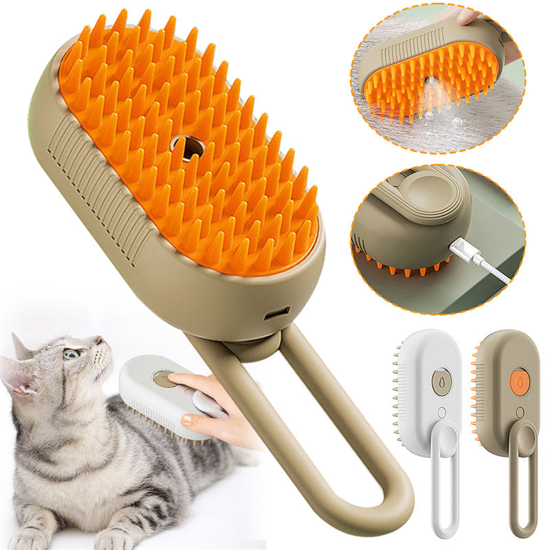 3-in-1 Steamy Pet Brush – Electric Cat & Dog Grooming Comb